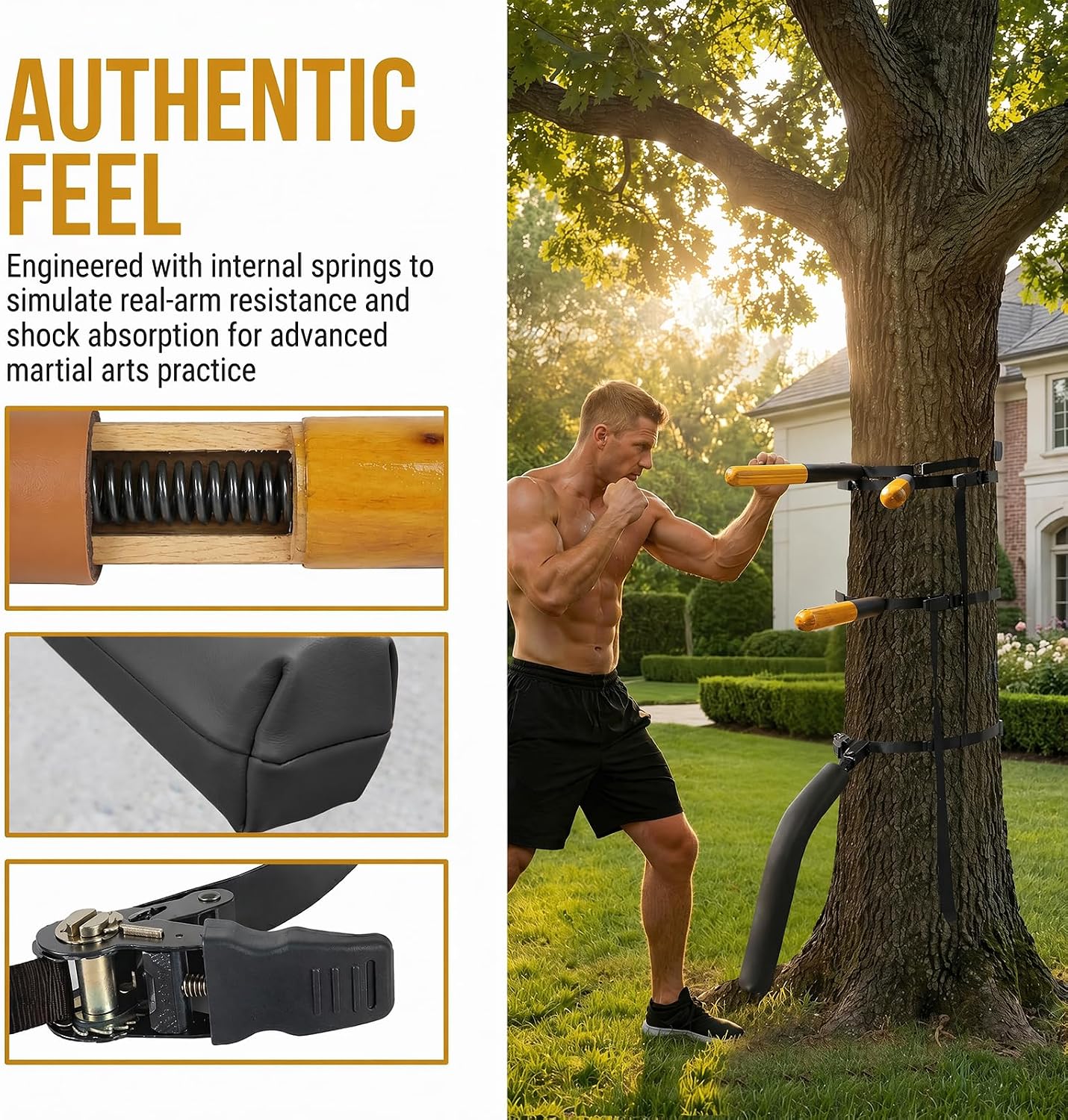 Portable Wing Chun Wooden Dummy Spring Arms - Image 3